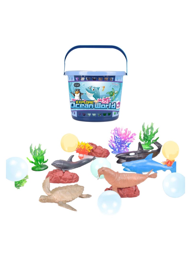 Little Story 21 Pieces Ocean World Bucket Set 5 Pieces With Marine Animal, 5 Pieces Ocean Ball Accessories And 1 Basket - Image 1