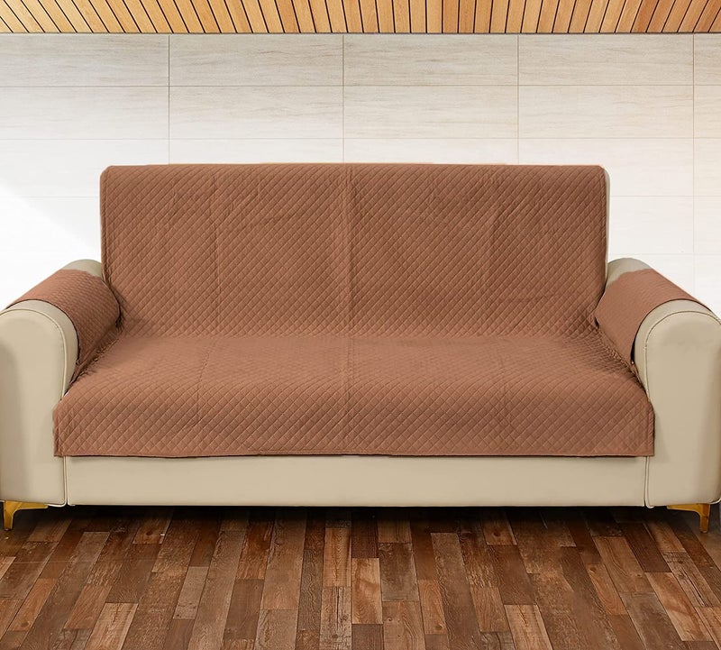 STITCHNEST 3 Seater Quilted Velvet Sofa Cover Protector Rust