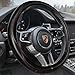 HAOKAY Top Grade Black Genuine Leather Steering Wheel Cover Women Men Luxury Steering Wheel Cover for Cars SUVS and Trucks Universal 14515 inch - Image 2