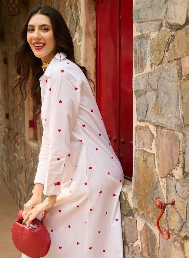 ساسافراس White Heart Print A-Line Maxi Dress