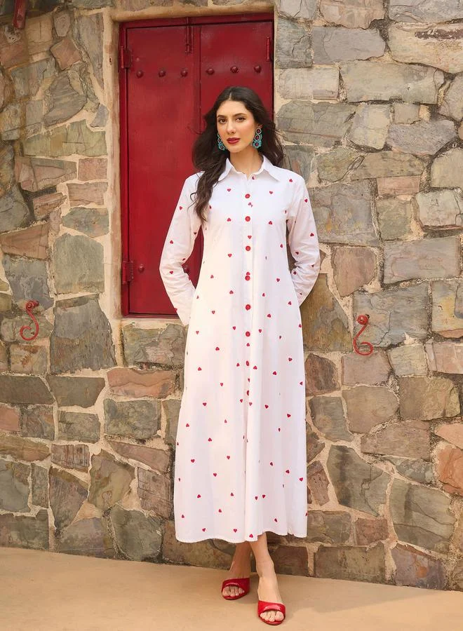 ساسافراس White Heart Print A-Line Maxi Dress