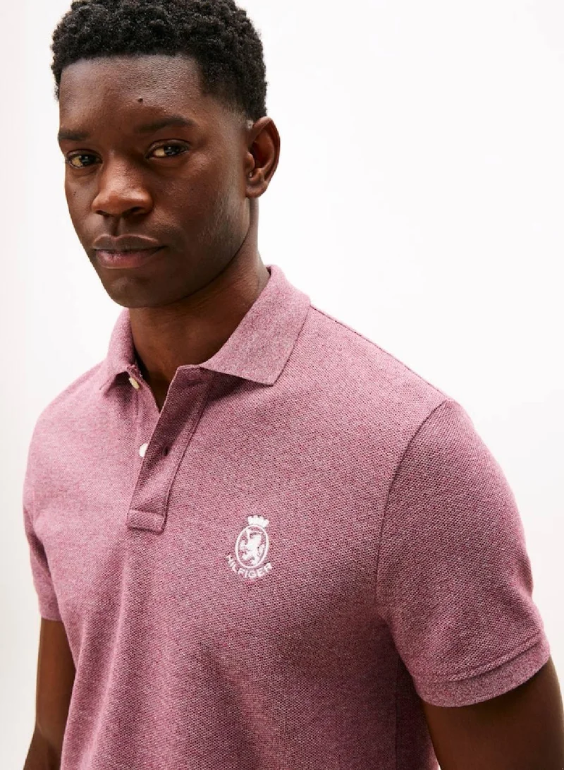TOMMY HILFIGER Deep Burgundy Heather TH Crest Regular Fit Pique Polo Shirt for Men | Best Price UAE