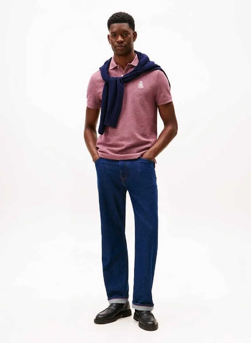 TOMMY HILFIGER Deep Burgundy Heather TH Crest Regular Fit Pique Polo Shirt for Men | Best Price UAE