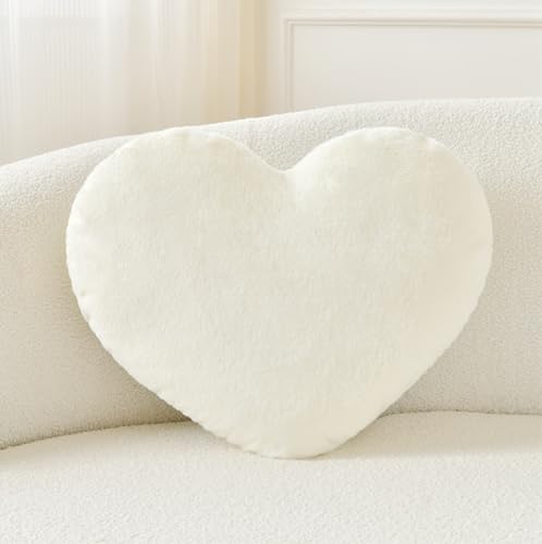 Petrella Heart Pillow Cute Fuzzy Pillows Throw Pillows for Bed Livingroom Home Decor Cushion Decorative Aesthetic Preppy Pillows White,Large 19"x15" - Image 1