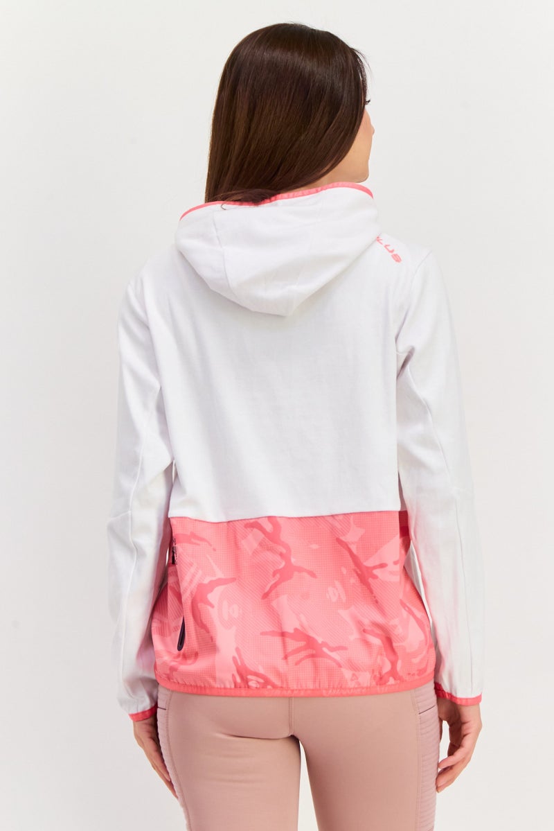 Aape BY *A BATHING APE® سويت شيرت بغطاء رأس بأكمام طويلة للنساء بشعار العلامة التجارية، أبيض - Image 3