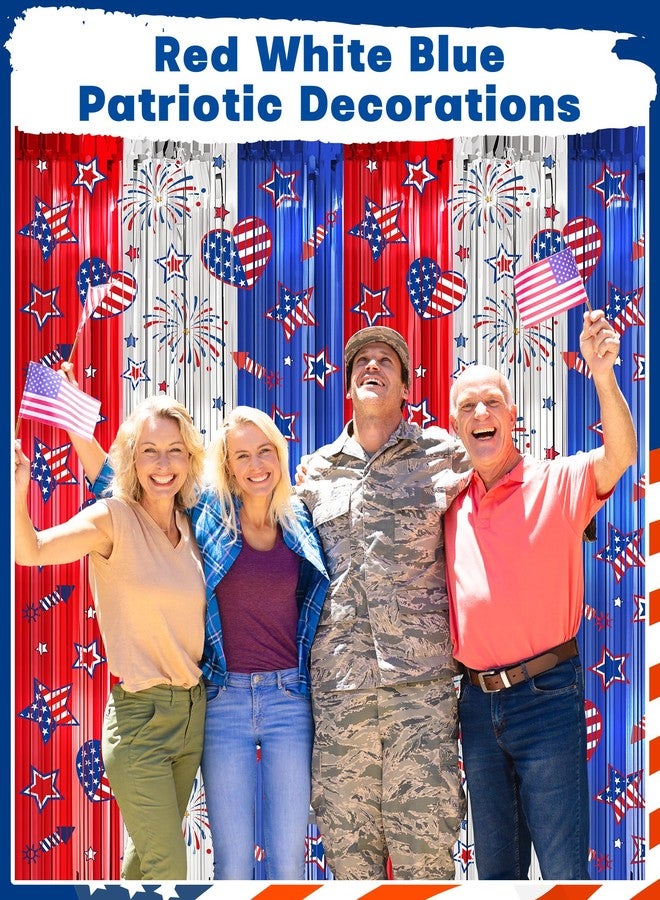 Oomloid 4th of July Decorations Foil Fringe Curtains for Memorial Day, 2 Pack Fourth of July Decor Party Backdrop Red White and Blue Tinsel Streamer, Patriotic Decorations for Independence Labor Veterans Day - Image 3