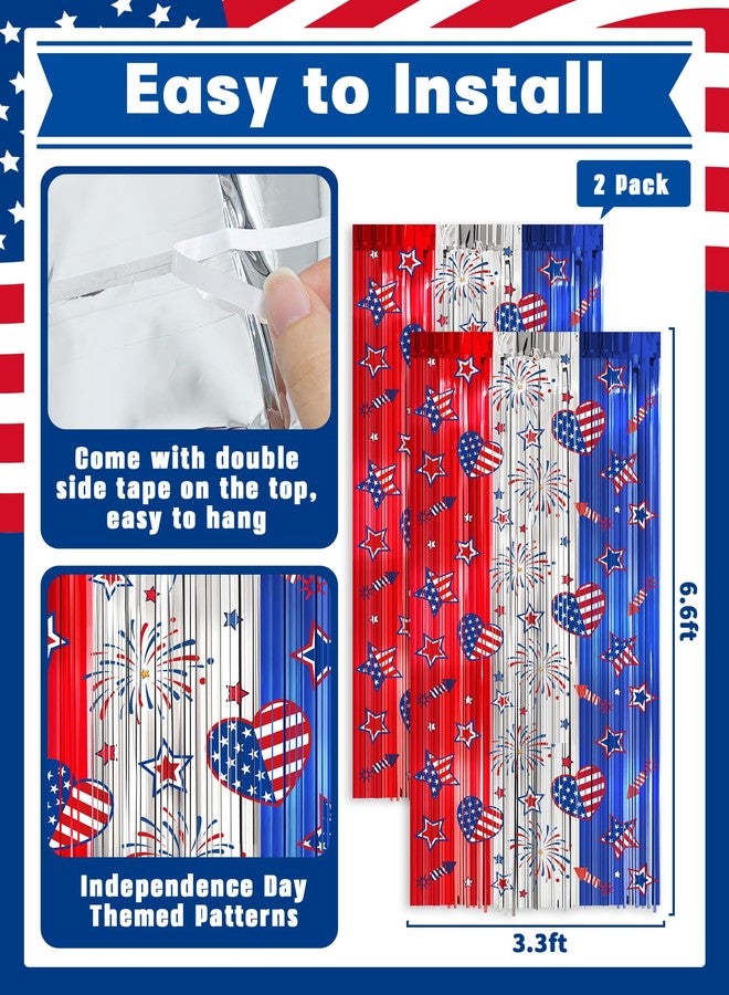 Oomloid 4th of July Decorations Foil Fringe Curtains for Memorial Day, 2 Pack Fourth of July Decor Party Backdrop Red White and Blue Tinsel Streamer, Patriotic Decorations for Independence Labor Veterans Day - Image 2