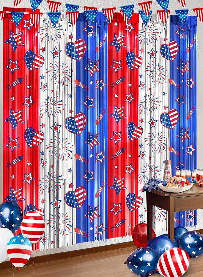 Oomloid 4th of July Decorations Foil Fringe Curtains for Memorial Day, 2 Pack Fourth of July Decor Party Backdrop Red White and Blue Tinsel Streamer, Patriotic Decorations for Independence Labor Veterans Day - Image 1