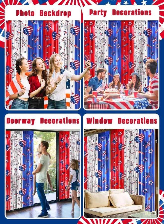 Oomloid 4th of July Decorations Foil Fringe Curtains for Memorial Day, 2 Pack Fourth of July Decor Party Backdrop Red White and Blue Tinsel Streamer, Patriotic Decorations for Independence Labor Veterans Day - Image 4