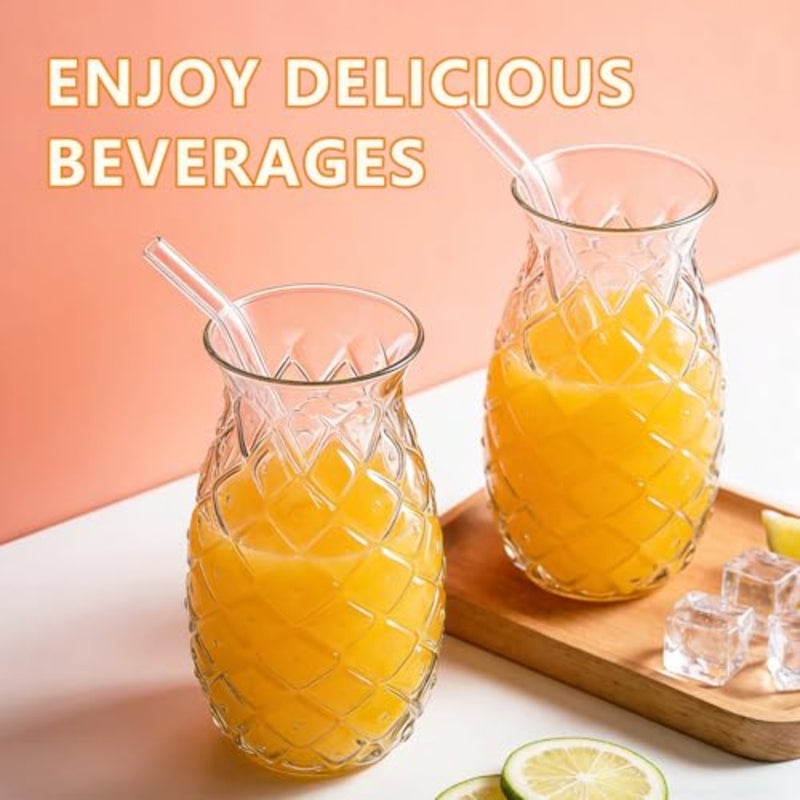 Set of 6 16 Oz Pineapple Drinking Glasses with Straws - Retro Relief Clear Cocktail Wine Glasses for Cocktail, Wine, Juice, Water, Milk Christmas and Party Use - Image 4