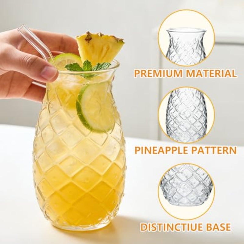 Set of 6 16 Oz Pineapple Drinking Glasses with Straws - Retro Relief Clear Cocktail Wine Glasses for Cocktail, Wine, Juice, Water, Milk Christmas and Party Use - Image 3