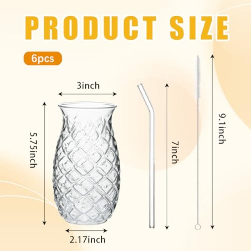 Set of 6 16 Oz Pineapple Drinking Glasses with Straws - Retro Relief Clear Cocktail Wine Glasses for Cocktail, Wine, Juice, Water, Milk Christmas and Party Use - Image 2