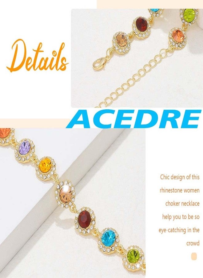 ACEDRE Colorful Crystal Choker Necklace Sparkly Rhinestone Chokers Necklaces Gold Chain Party Prom Neck Jewelry for Women (1-Colorful) - Image 5