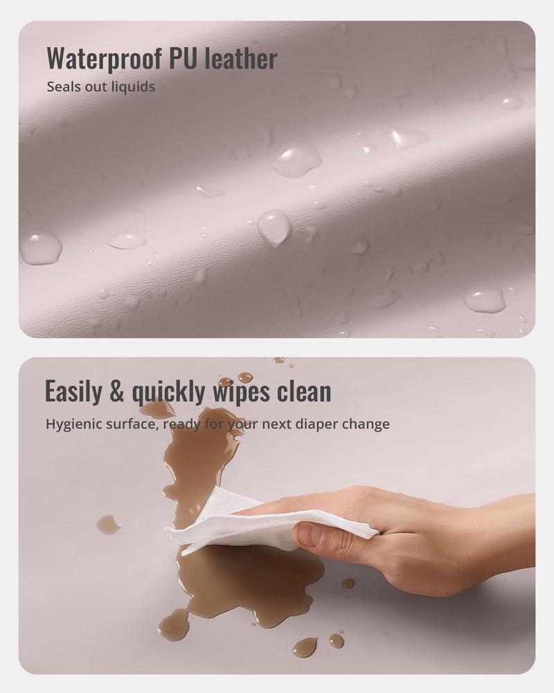 Blissful Diary Vegan Leather Baby Changing Pad with Waterproof & Wipe-Clean PU Cover, Avocado Size Cozy Diaper Changing Pad for Dresser and Table, Taupe - Image 3