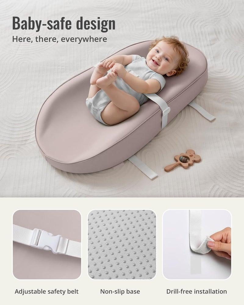 Blissful Diary Vegan Leather Baby Changing Pad with Waterproof & Wipe-Clean PU Cover, Avocado Size Cozy Diaper Changing Pad for Dresser and Table, Taupe - Image 4