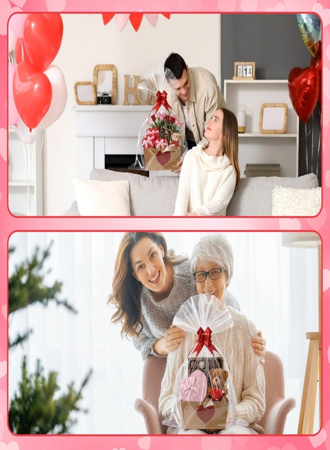 Funnymoom سلة هدايا على شكل قلب أحمر من Funnymoom، 24 قطعة، فارغة، مع مقبض، وحقيبة شفافة، وقوس، مثالية للمعلمين، وحفلات الزفاف، وحفلات أعياد الميلاد، وحفلات الزفاف، مقاس 9.8 × 6.5 × 4.3 بوصة. - Image 2