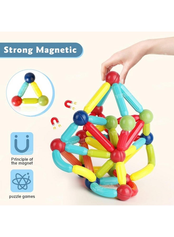 VikriDA Big Size Magnetic Sticks Toys For Kids Building Blocks Educational Stem Magnet Stick With Balls Game Set Preschool Toddler Kids Toys For 3+ Year (52 Pieces), Multicolor - Image 4