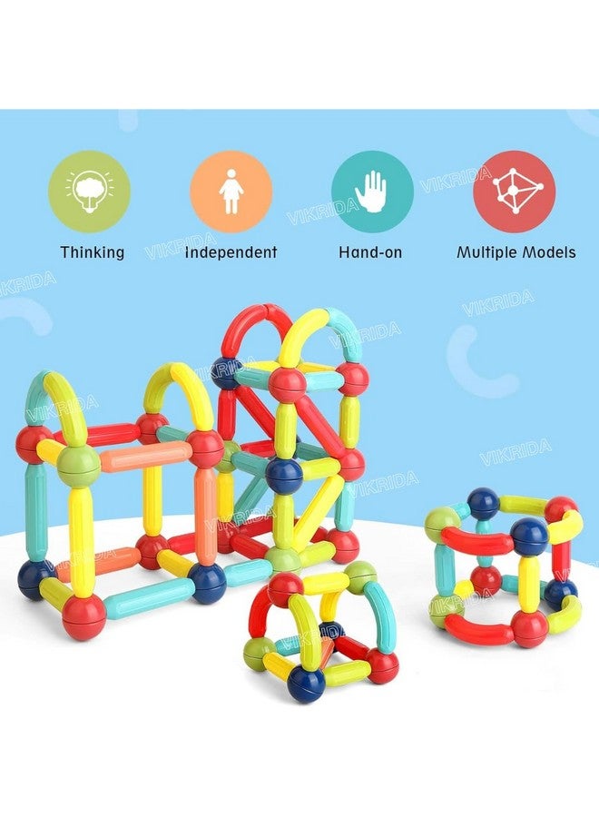 VikriDA Big Size Magnetic Sticks Toys For Kids Building Blocks Educational Stem Magnet Stick With Balls Game Set Preschool Toddler Kids Toys For 3+ Year (52 Pieces), Multicolor - Image 2