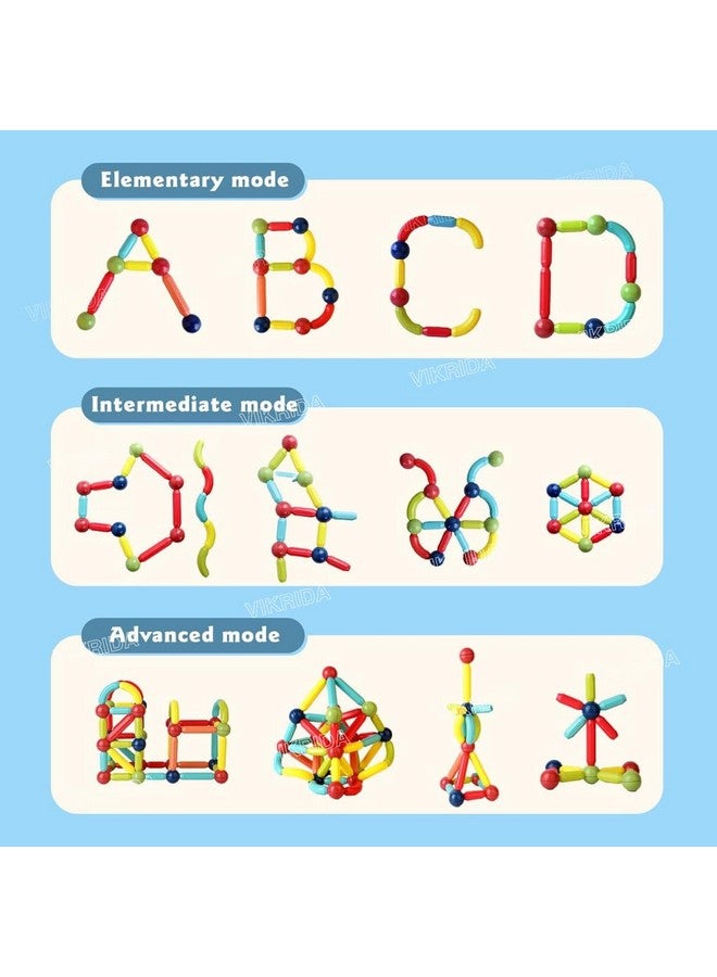 VikriDA Big Size Magnetic Sticks Toys For Kids Building Blocks Educational Stem Magnet Stick With Balls Game Set Preschool Toddler Kids Toys For 3+ Year (52 Pieces), Multicolor - Image 3