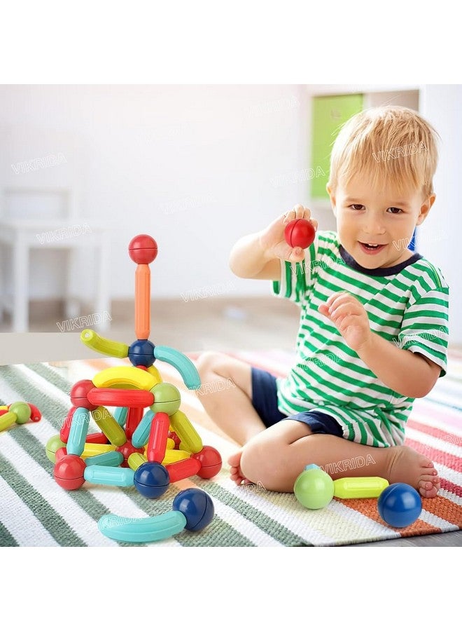 VikriDA Big Size Magnetic Sticks Toys For Kids Building Blocks Educational Stem Magnet Stick With Balls Game Set Preschool Toddler Kids Toys For 3+ Year (52 Pieces), Multicolor - Image 5