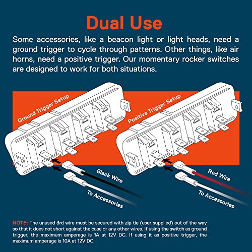 ONLINE LED STORE TRUE MODS 2pc 12v Momentary Rocker Switch [For SWH0081/SWH0082 Switch Boxes] [SPST] [Positive or Negative Trigger] Ideal for Multiple Flashing Mode Strobe Lights, Beacon Lights, Dash Lights, Air Horns - Image 5