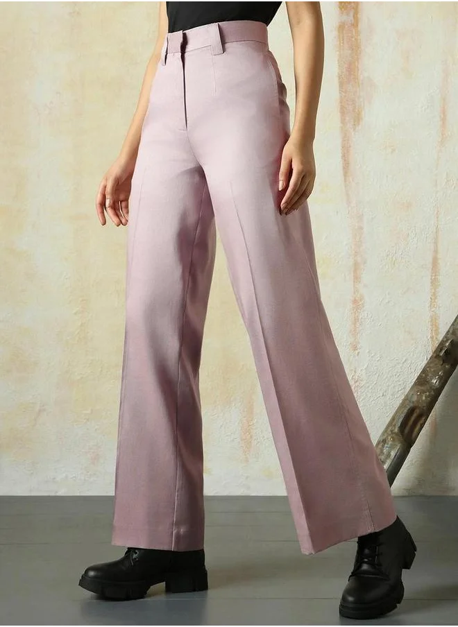 HIGH STAR Solid High Rise Wide Leg Trousers