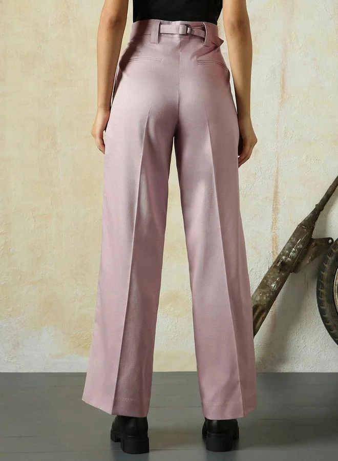 HIGH STAR Solid High Rise Wide Leg Trousers by Styli