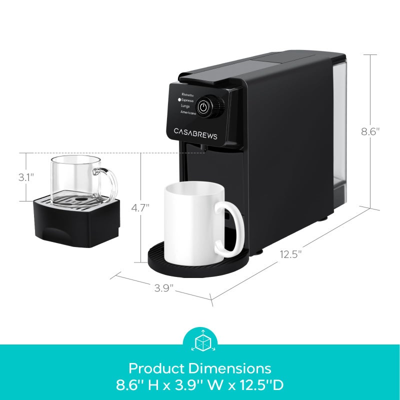 CASABREWS آلة إسبرسو CASABREWS CM7036E لكبسولات نيسبريسو الأصلية، آلة قهوة مدمجة بضغط 20 بار مع خزان مياه قابل للإزالة سعة 21 أونصة و 4 أوضاع تحضير، صانع إسبرسو صغير للاستخدام المنزلي أو المكتبي، أسود - Image 2