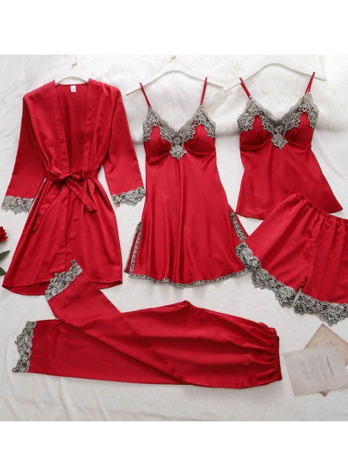 KUYING New Five Piece Lce Silk Pajamas 