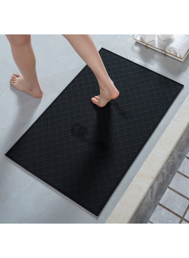 AMOAMI سجاد حمام أموامي فائق النحافة، حصائر حمام مدعومة بالمطاط غير قابلة للانزلاق، سجادة حمام ماصة للأرضية، الدش، الحوض (17"x28"، أسود) - Image 1