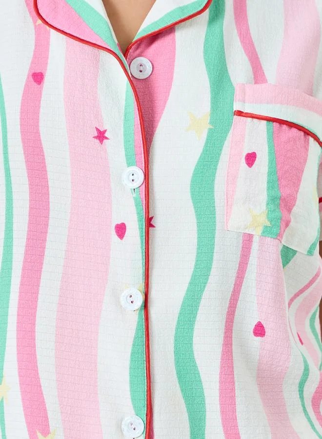 Take Two  Pink Striped Shirt and Shorts Set for Women | Best Price UAE