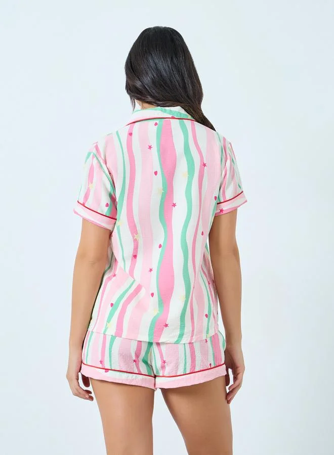 Take Two  Pink Striped Shirt and Shorts Set for Women | Best Price UAE