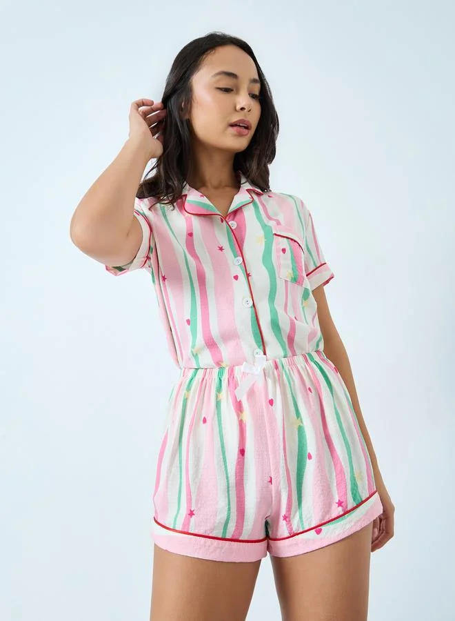 Take Two  Pink Striped Shirt and Shorts Set for Women | Best Price UAE