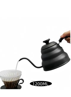 Hand Drip Gooseneck Tea Pot With Lid Black 1200ml