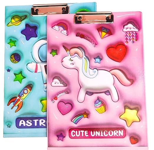 PARTEET Unicorn/Space Exam Pad Cardboard A4 Letter Size for Students, Teacher, Woman and Kids, Wooden Exam Clipboard Writing Examination Pad/Exam Pad/Writing Pad Return Gift for Kids(Pack of 2) - Image 1