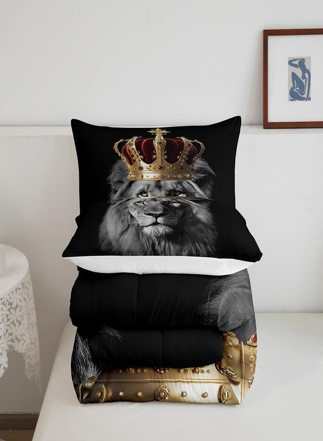 Homewish Wild Lion Comforter Set Queen Size,Golden King Crown 3D Wildlife Bedding Set for Women Adult,African Tropical Animal Print Black Luxury Bed Duvet Insert, 2 Pillowcases - Image 5