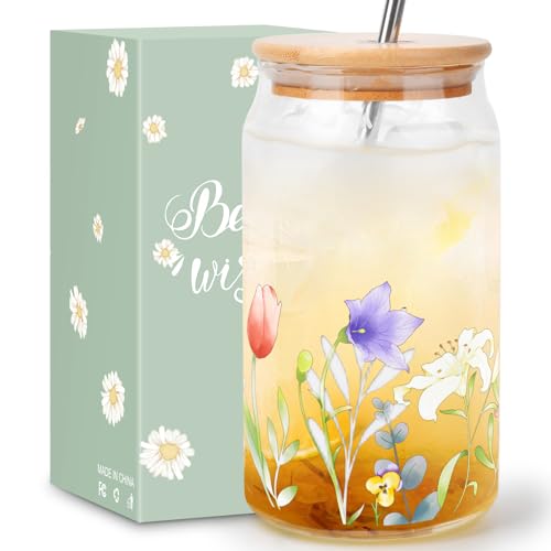 Zutcogo Mothers Day Mom Gifts from Daughter Son, Funny Birthday Gifts for Women Her Wife from Husband, Retirement Anniversary Mothers Day Presents for Mama Stepmom Mother In Law, Flower Glass Coffee Cup 16OZ - Image 1