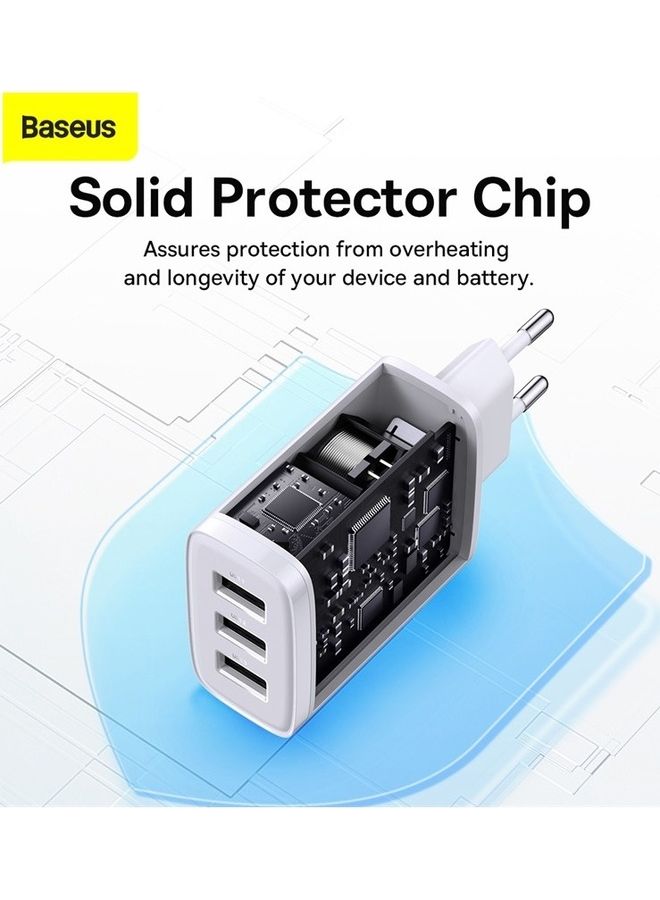 بيسوس شاحن حائط USB-A، محول شاحن USB بثلاثة منافذ بقوة 17 وات لهاتف iPhone 14/13/12/11/Pro/Pro Max/Mini، iPad Pro، Samsung Galaxy S21، Google Pixel 6، قابس الاتحاد الأوروبي باللون الأبيض - Image 5