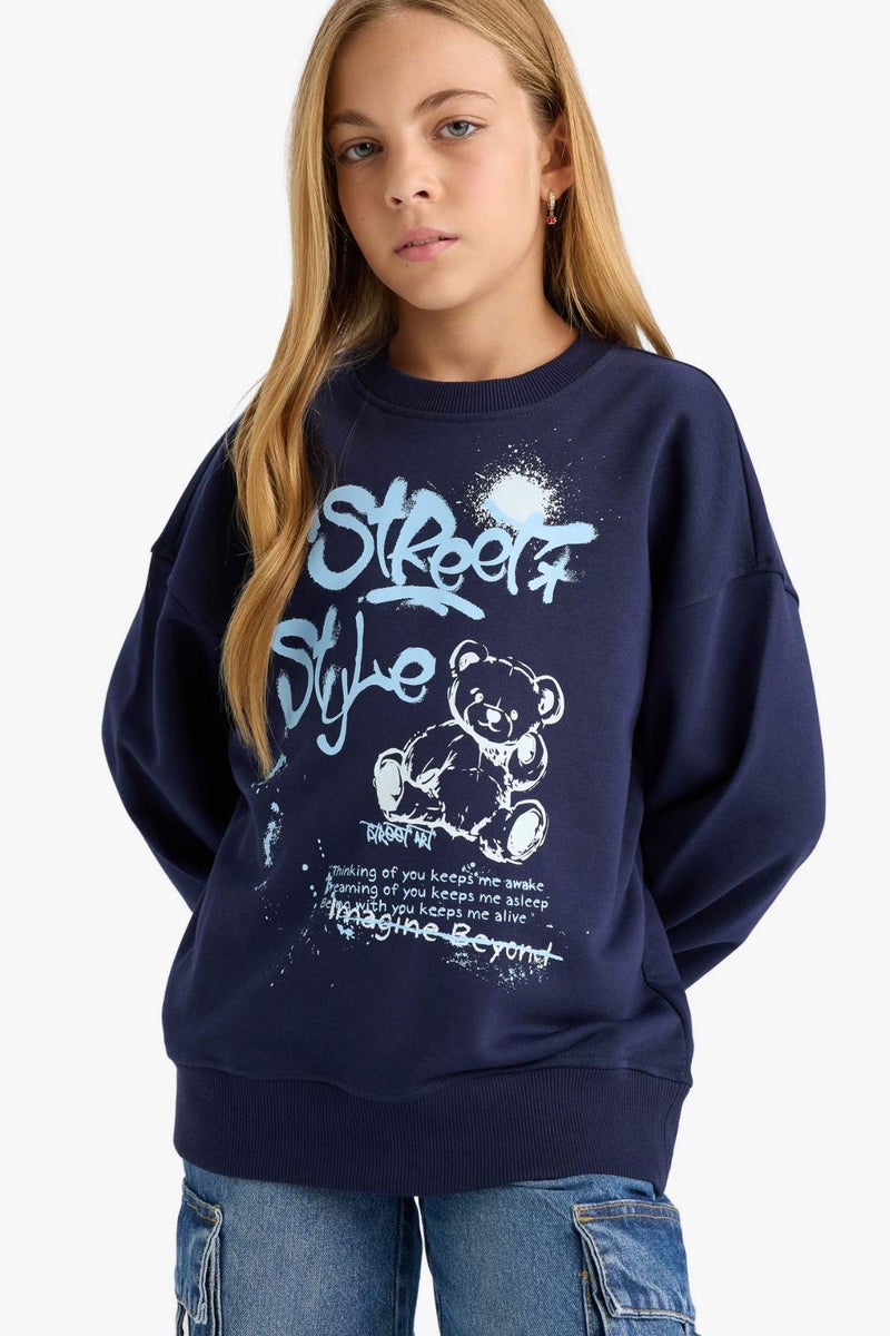 DeFacto Girl Oversize Crew Neck Printed Back Sweatshirt - Image 1