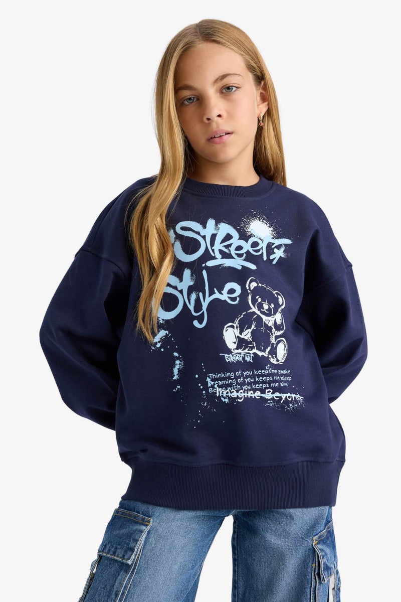 DeFacto Girl Oversize Crew Neck Printed Back Sweatshirt - Image 3