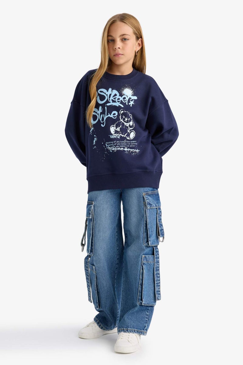 DeFacto Girl Oversize Crew Neck Printed Back Sweatshirt - Image 2