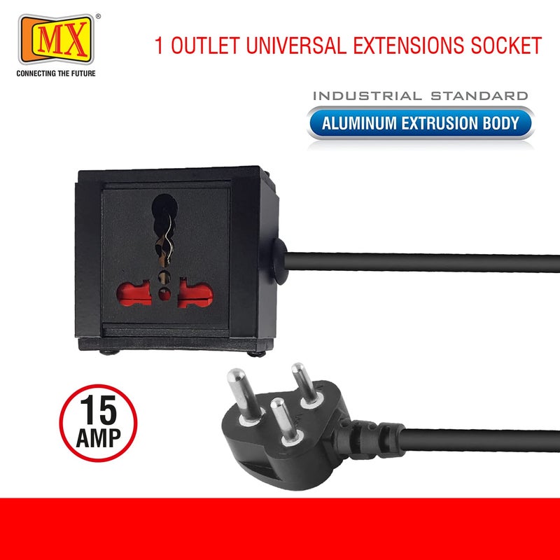 MX لوحة تمديد بمقبس واحد 16A محول مقبس 6A إلى 16A 2500W مقبس طاقة سلك طويل 1.5 متر ثقيل 3 دبابيس (0.75 مم مربع مع علامة ISI) غطاء أمان للأطفال (250 فولت) - Image 3