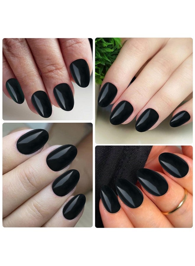 Short Press On Nails Almond Fake Nails Black 240 Round Almond Press On Nail Short Full Cover Acrylic Presson Nail Tips False Artificial Fingernails & Nail Glue Adhesive Tabs For Women Kids