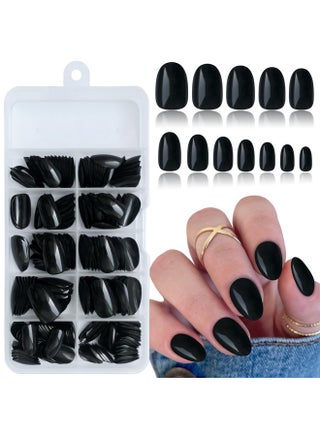 Short Press On Nails Almond Fake Nails Black 240 Round Almond Press On Nail Short Full Cover Acrylic Presson Nail Tips False Artificial Fingernails & Nail Glue Adhesive Tabs For Women Kids - pzsku/Z33115F0D0A12FEE7FCD1Z/45/_/1721025049/beb3a6e3-9dfa-4c93-9595-a19aba1b0d85