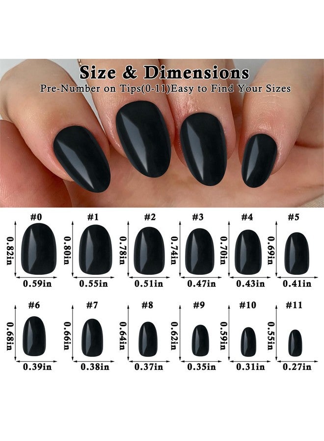 Short Press On Nails Almond Fake Nails Black 240 Round Almond Press On Nail Short Full Cover Acrylic Presson Nail Tips False Artificial Fingernails & Nail Glue Adhesive Tabs For Women Kids