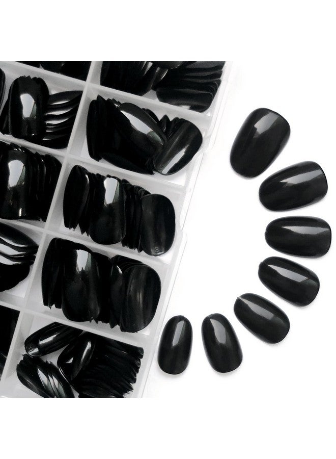 Short Press On Nails Almond Fake Nails Black 240 Round Almond Press On Nail Short Full Cover Acrylic Presson Nail Tips False Artificial Fingernails & Nail Glue Adhesive Tabs For Women Kids