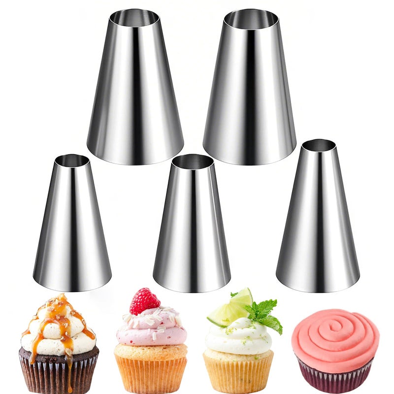 Suuker Large Round Piping Tips 5 Pieces Stainless Steel Cake Decorating Tips Baking Decoration Tools for Cake Decorating Cupcakes Cookie Pastry Fondant