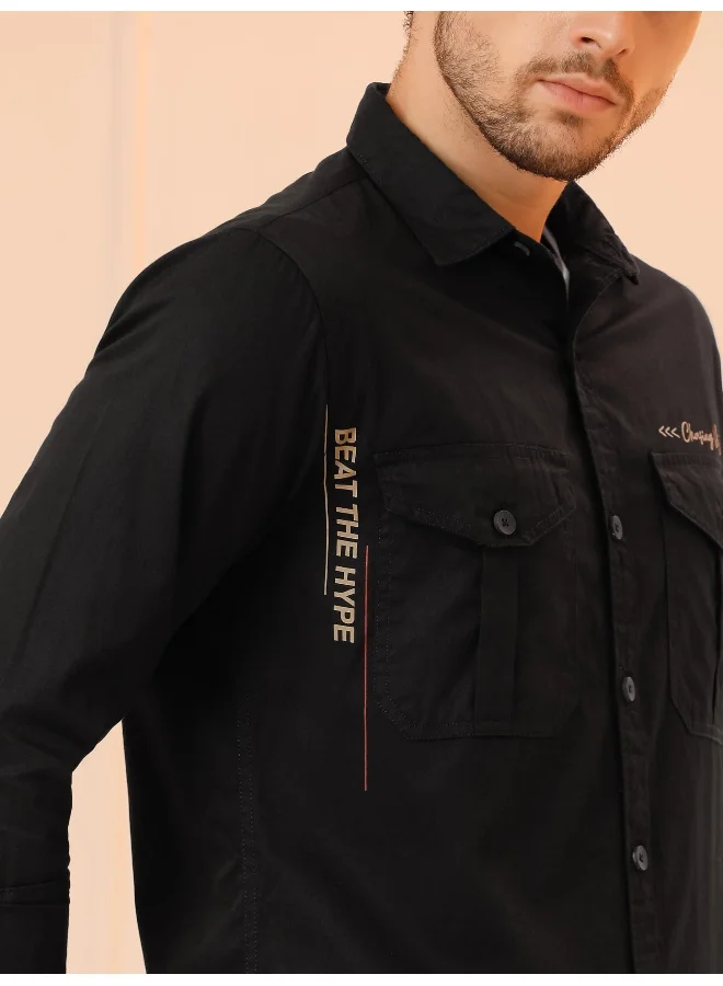 Beyoung Black Twill Urban Shirt for Men