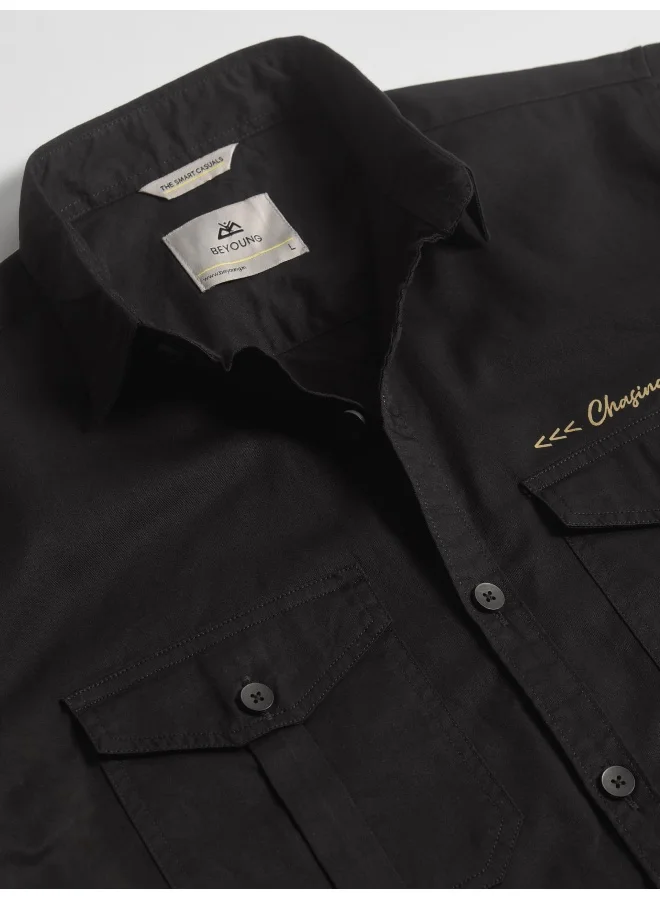 Beyoung Black Twill Urban Shirt for Men