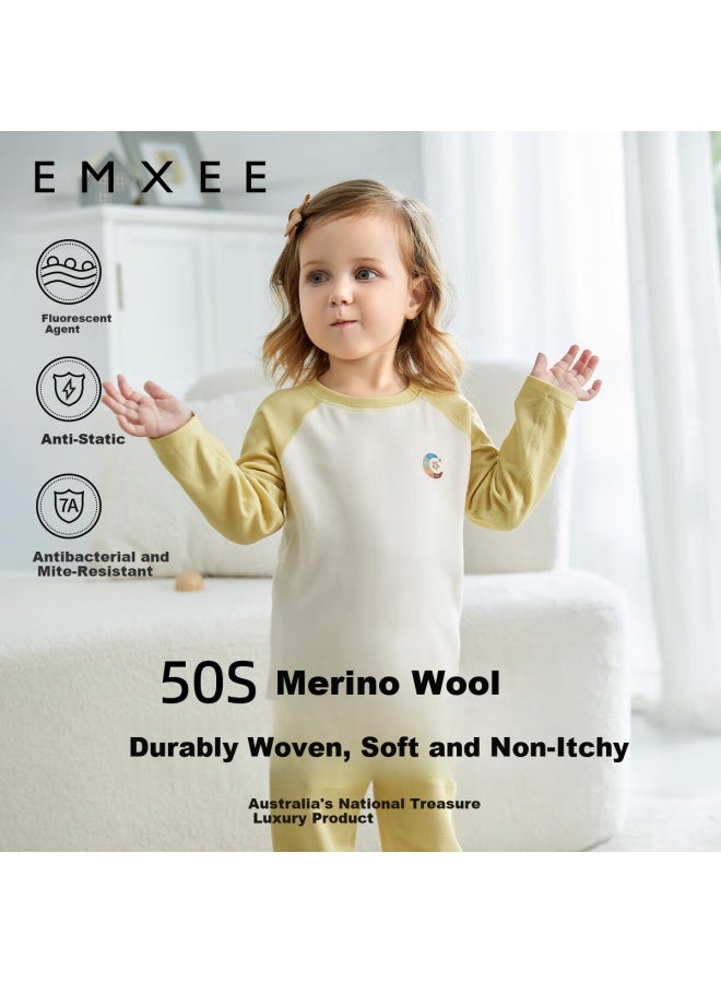 Emxee Wool Thermal Fleece Children's Warm Underwear Homewear Baby Pajama Set Ultra Soft Warm Clothes Cream Pink - Image 5